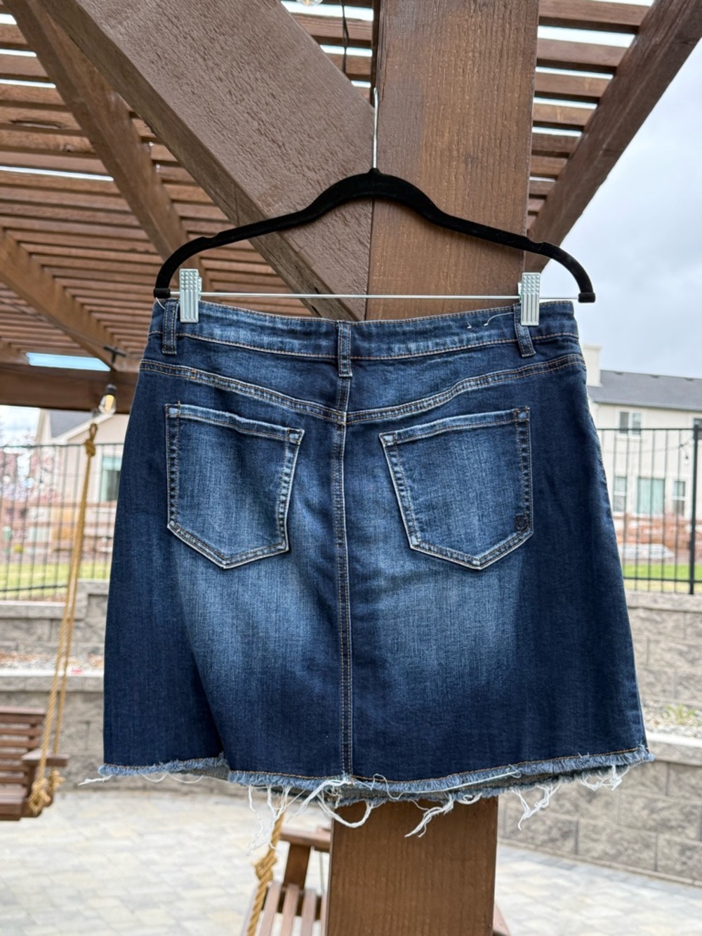 Indigo Rein Dark Blue Denim Mini Skirt with Frayed Hem - Picture 3 of 3